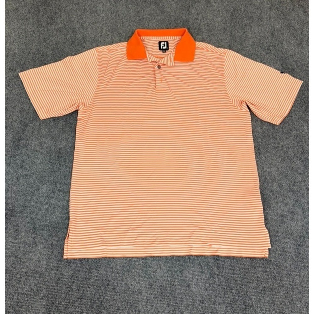 FootJoy FJ‎ Performance Golf Polo Shirt Men Orange White Stripe Size M with Logo